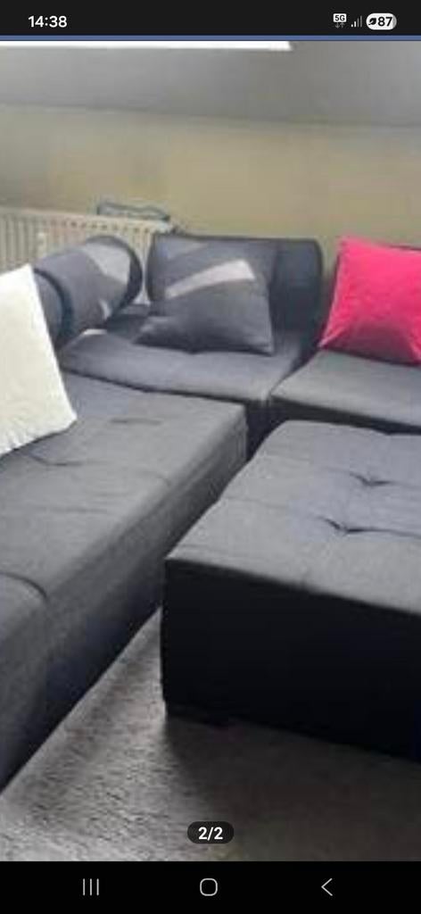 Grand canapé d’angle en velours, Maison & Meubles, Enlèvement, Bleu