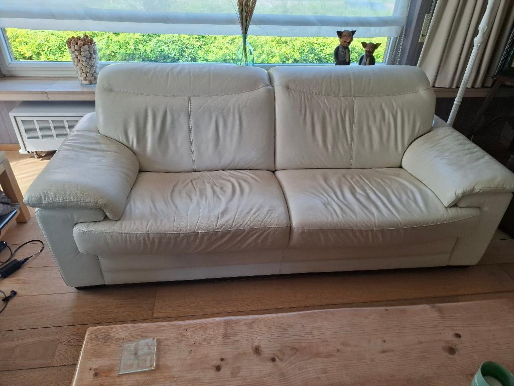 Lederen zetel 3 zit en 1 zit, Huis en Inrichting, Zetels | Zetels, Gebruikt, Rechte bank, Ophalen