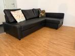 Comfortable and stylish black leather sofa bed, Ophalen, Zo goed als nieuw, Leer