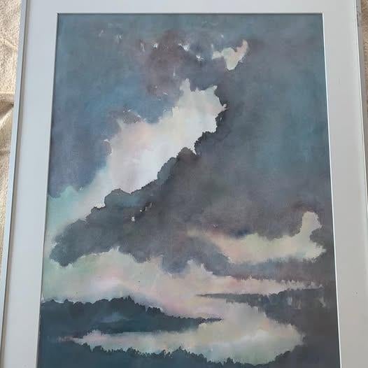 Aquarel „Wolken” Hildegard Wöhrle, Antiek en Kunst, Kunst | Schilderijen | Abstract, Ophalen