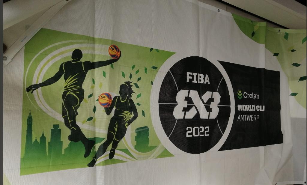 spandoek WK 3x3 basket antwerpen 2022, Sports & Fitness, Basket, Enlèvement, Utilisé