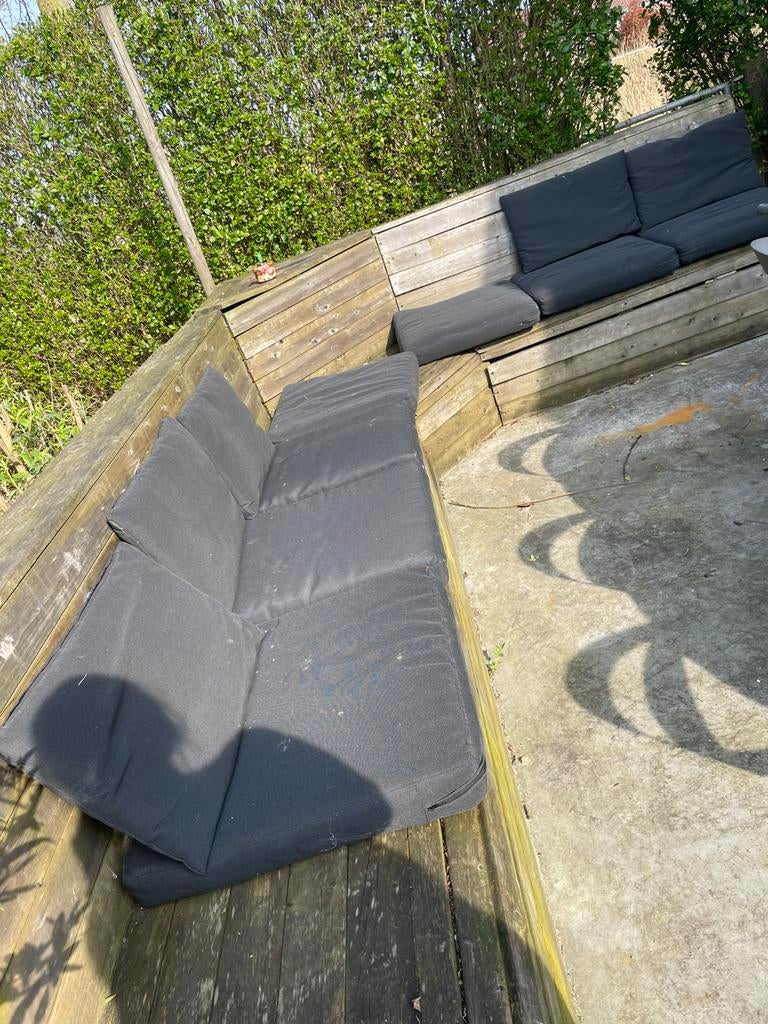 Houten lounge met kussens, Tuin en Terras, Tuinmeubel-accessoires, Ophalen, Gebruikt