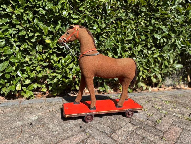Antiek houten Speelgoed Trekpaard gevuld met Stro, Antiek en Kunst, Antiek | Speelgoed, Ophalen of Verzenden