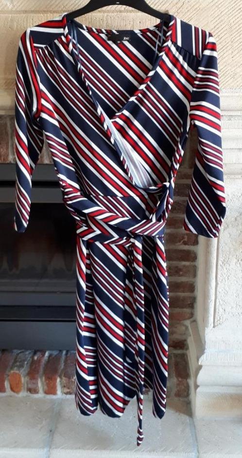 JBC - Streep blauw/rood/wit jurk - maat 36 - stretch, Kleding | Dames, Jurken, Zo goed als nieuw, Maat 36 (S), Blauw, Knielengte