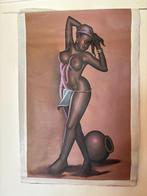 ZWARTE VROUW NAAKT: geschilderd 2 stuks, Antiek en Kunst, Ophalen