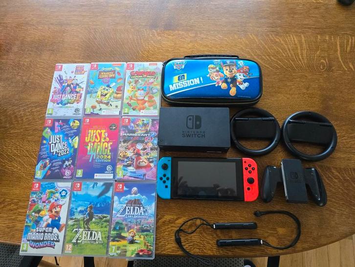 Nintendo Switch + 9 Jeux, Games en Spelcomputers, Spelcomputers | Nintendo Switch, Zo goed als nieuw, Ophalen