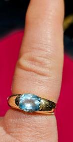 18K GOUDEN GESTEMPELDE RING MET BLAUWE TOPAAS, Handtassen en Accessoires, Ringen, Nieuw, Met edelsteen, Dame, Goud