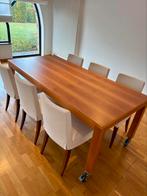 Eiken eettafel op wielen en 6 stoelen, Ophalen, Zo goed als nieuw