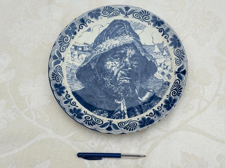 Delfts blauw wandbord met visser, Antiek en Kunst, Antiek | Wandborden en Tegels, Ophalen