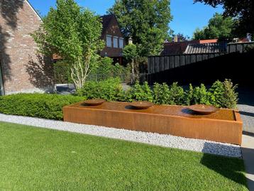 Table d'eau en acier corten 120 x 120 x 40CM - Avec 1 fontaine + LED —