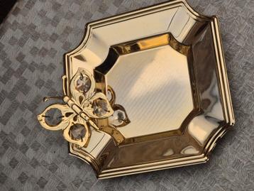Prachtige vergulde schaal decoratie met Swarovski vlinder  beschikbaar voor biedingen
