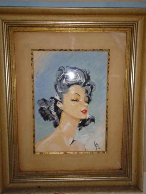 1940 Jean Gabriel DOMERGUE Paris art deco portret gouache, Antiek en Kunst, Kunst | Schilderijen | Modern, Ophalen of Verzenden