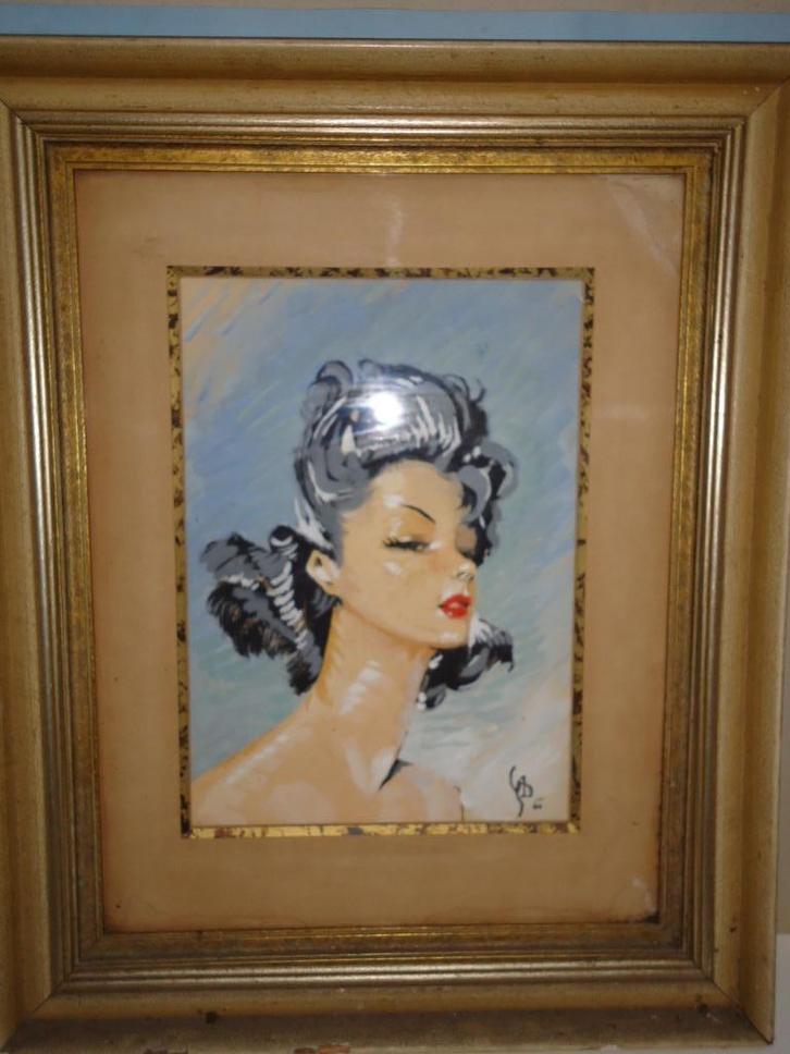1940 Jean Gabriel DOMERGUE Paris portrait art déco gouache, Antiquités & Art, Art | Peinture | Moderne, Enlèvement ou Envoi