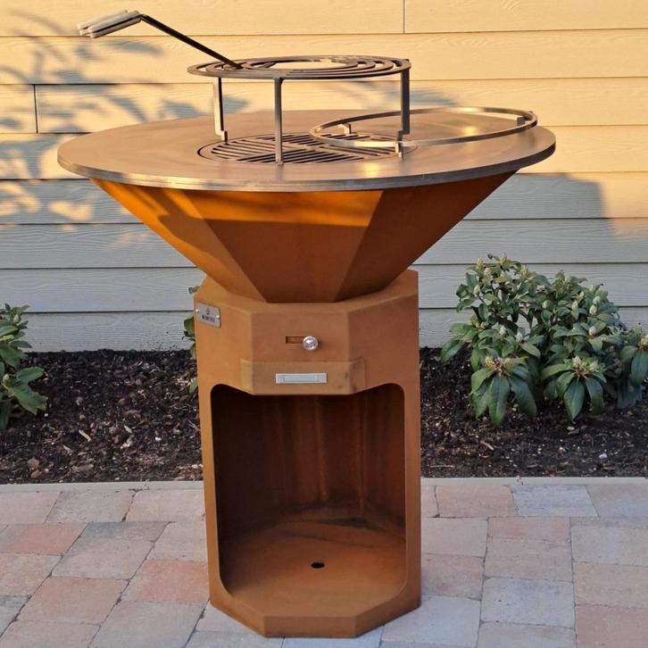 Bbq/plancha in cortenstaal, met bakplaat 85 of 100 cm, Tuin en Terras, Houtskoolbarbecues, Nieuw, Ophalen of Verzenden
