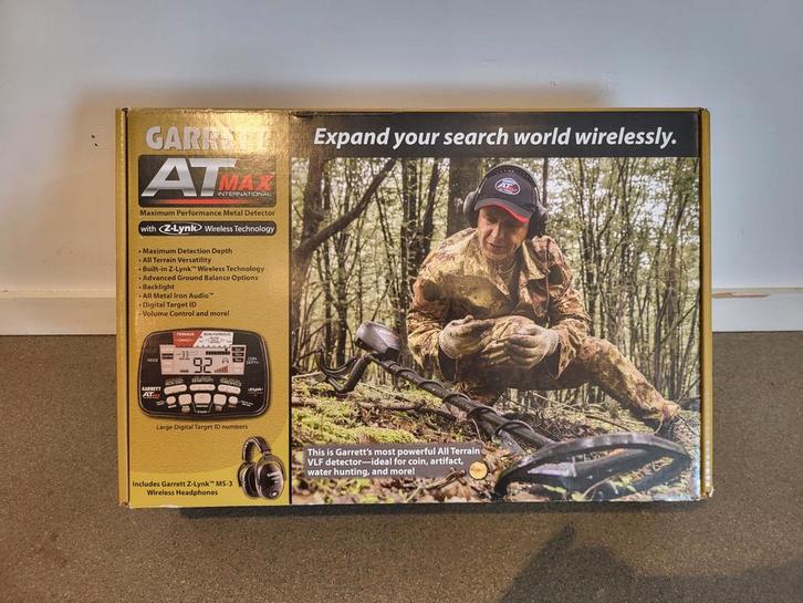 Garrett AT MAX, Hobby en Vrije tijd, Metaaldetectors, Nieuw, Meer dan 30 cm, Garrett, Discriminatie metaaldetectie, Instelbare gevoeligheid