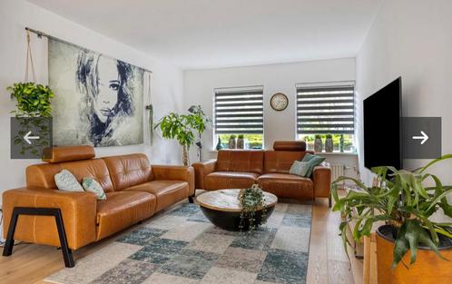 2 stuks cognac leren bankstel met electrisch voetensteun, Huis en Inrichting, Zetels | Complete zithoeken, Zo goed als nieuw, Ophalen