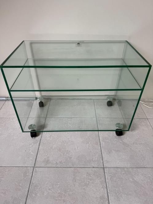 Glazen TV meubelkastje op wieltjes, Huis en Inrichting, Kasten |Televisiemeubels, Zo goed als nieuw, Glas, Ophalen