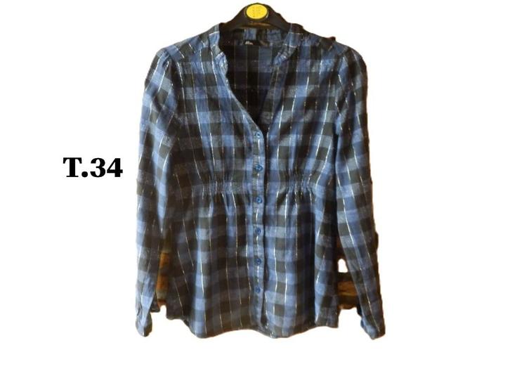 (46)- chemisier femme t.XS bleu noir - mim -, Kleding | Dames, Blouses en Tunieken, Zo goed als nieuw, Maat 34 (XS) of kleiner