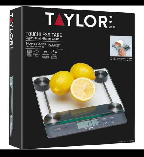 Taylor Pro Touchless Tare 14,4kg dubbele keukenweegschaal, Elektronische apparatuur, Weegschalen, Nieuw, Digitaal, Keukenweegschaal