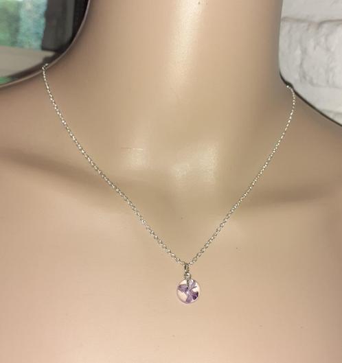 Ketting met hanger paarse orchidee in hars, Handtassen en Accessoires, Kettingen, Zilver, Paars, Met hanger, Verzenden