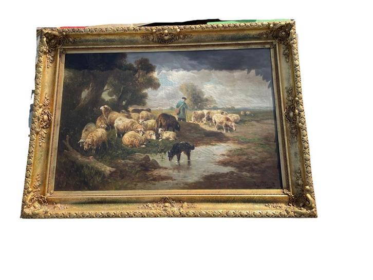 Henry Schouten: Groot schilderij van herder en schapen, Antiek en Kunst, Kunst | Schilderijen | Klassiek, Ophalen