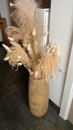 Goudkleurige vaas met pluimen, Huis en Inrichting, Woonaccessoires | Droogbloemen, Ophalen, Zo goed als nieuw