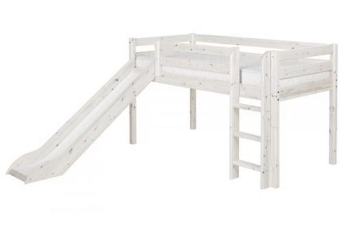 Lit mi-hauteur FLEXA CLASSIC blanchi & toboggan, Kinderen en Baby's, Kinderkamer | Stapelbedden en Hoogslapers, Gebruikt, Halfhoogslaper
