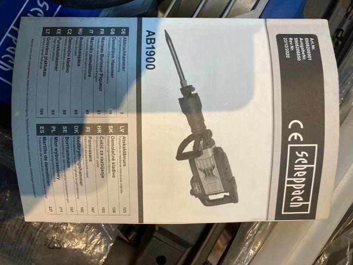 Breek hamer Scheppach +1puntbeitel en 2 platte beitels, Doe-het-zelf en Bouw, Gereedschap | Machine-onderdelen en Toebehoren, Gebruikt