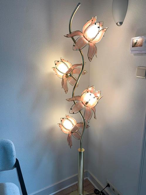 Prachtige lotuslamp vintage, Maison & Meubles, Lampes | Lampadaires, Comme neuf, 150 à 200 cm, Verre, Métal, Enlèvement