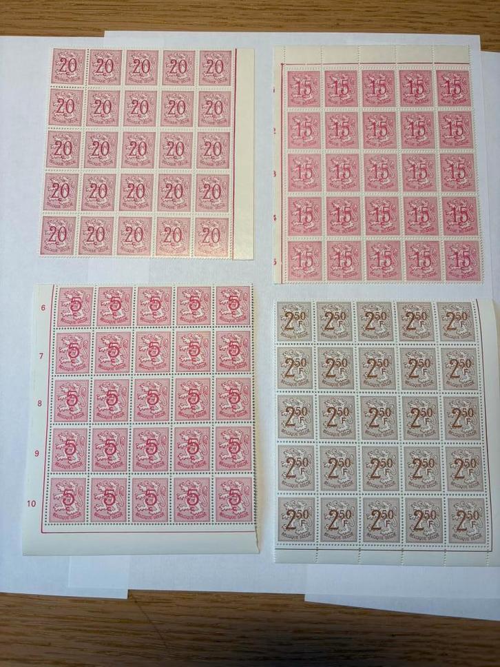 Postzegels België Heraldieke Leeuw 25 blokjes 25, Postzegels en Munten, Postzegels | Europa | België, Postfris, Orginele gom, Zonder stempel