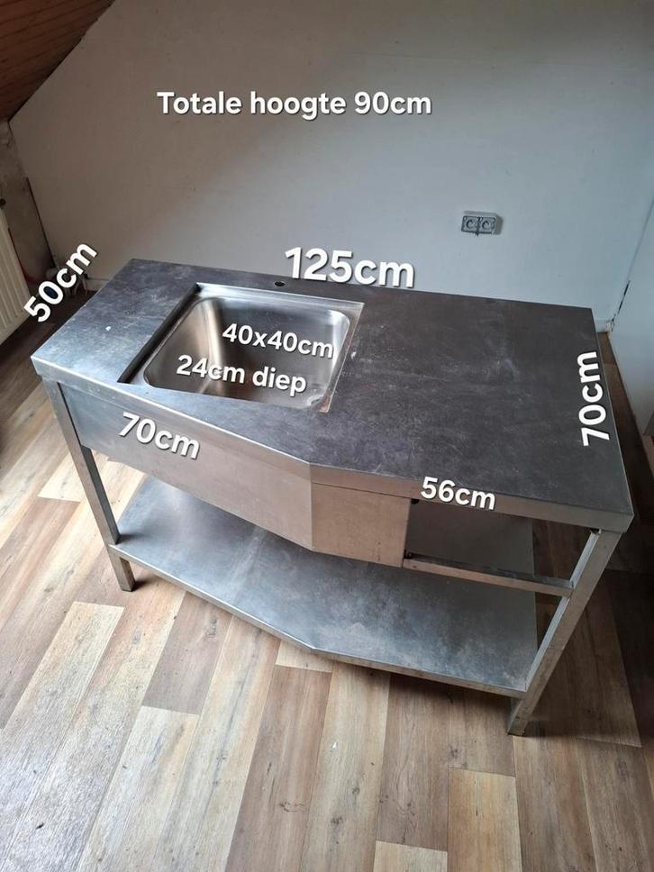 Wastafel - inox - horeca, Huis en Inrichting, Keuken | Keukenelementen, Gebruikt, Minder dan 100 cm, 50 tot 100 cm, Overige kleuren
