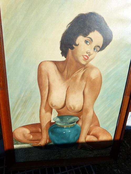 Vintage naakt Pin-up op canvas 1965 xl, Verzamelen, Retro, Huis en Inrichting, Ophalen