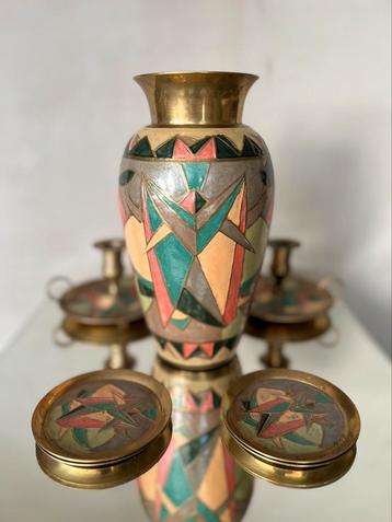 Vintage geëmailleerde messing set beschikbaar voor biedingen