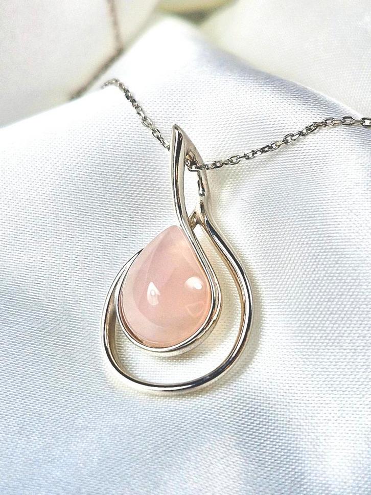Collier en argent sterling 925 avec pendentif en quartz rose, Bijoux, Sacs & Beauté, Pendentifs, Neuf, Argent, Argent, Avec pierre précieuse