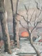 Art nouveau sneeuwlandschap met origineel kader, Ophalen of Verzenden