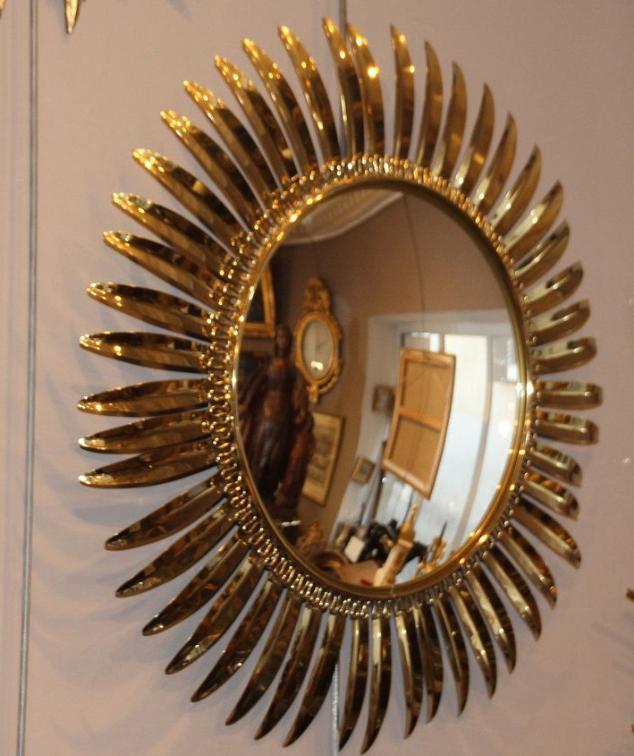 Deknudt Sunburst spiegel 1950, Antiek en Kunst, Antiek | Spiegels, Minder dan 50 cm, Minder dan 100 cm, Rond, Ophalen of Verzenden