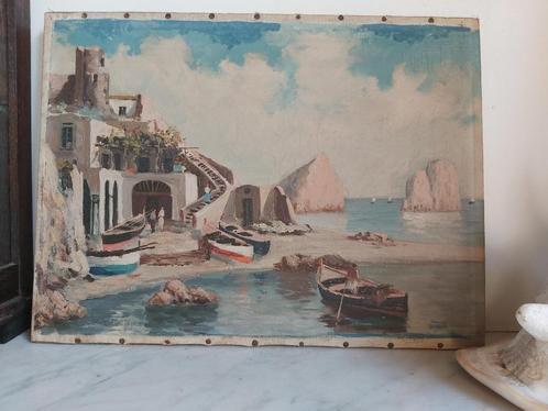 Mooi oud stilleven zeezicht, olieverf op doek, Antiek en Kunst, Kunst | Schilderijen | Klassiek, Ophalen of Verzenden