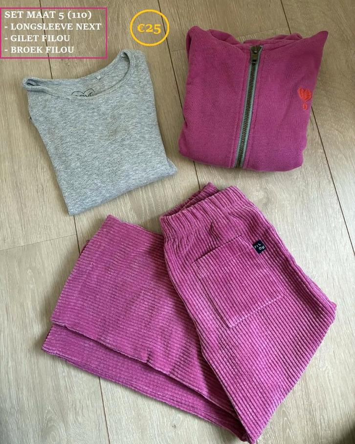 Set maat 110: broek en sweatervest Filou + longsleeve Next, Kinderen en Baby's, Kinderkleding | Maat 110, Gebruikt, Meisje, Setje