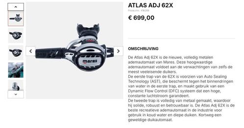 Mares Atlas Adj. 62X TBP Din300 - Ecocheques, Watersport en Boten, Duiken, Zo goed als nieuw, Overige typen, Ophalen of Verzenden