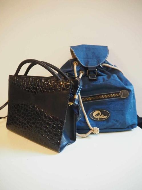 Vintage blauwe handtas en rugzakje, Handtassen en Accessoires, Tassen | Damestassen, Zo goed als nieuw, Handtas, Blauw, Ophalen