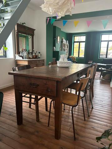 Antieke houten eettafel vintage, 78x200, 3 lades beschikbaar voor biedingen