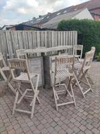 Teak toog met 8 krukken, Ophalen, Gebruikt