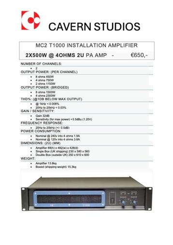 AMPLIFICATEUR D'INSTALLATION MC2 AUDIO T1000 €650, -