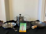 kookpot voor asperges of spaghetti + 1 wokpan + 1 gewone pan, Huis en Inrichting, Keuken | Potten en Pannen, Inox, Gebruikt, Keramische plaat
