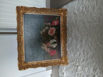 Antiek Bloemenschilderij getekend P. Briault met kader beschikbaar voor biedingen