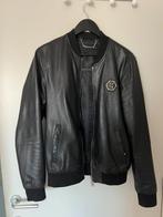 Philipp Plein logo-patch leather bomber jacket, Ophalen, Maat 48/50 (M), Zwart, Nieuw