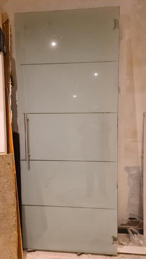 Glazen binnendeur mat met inox klink, Doe-het-zelf en Bouw, Deuren en Vliegenramen, Gebruikt, Binnendeur, Ophalen of Verzenden