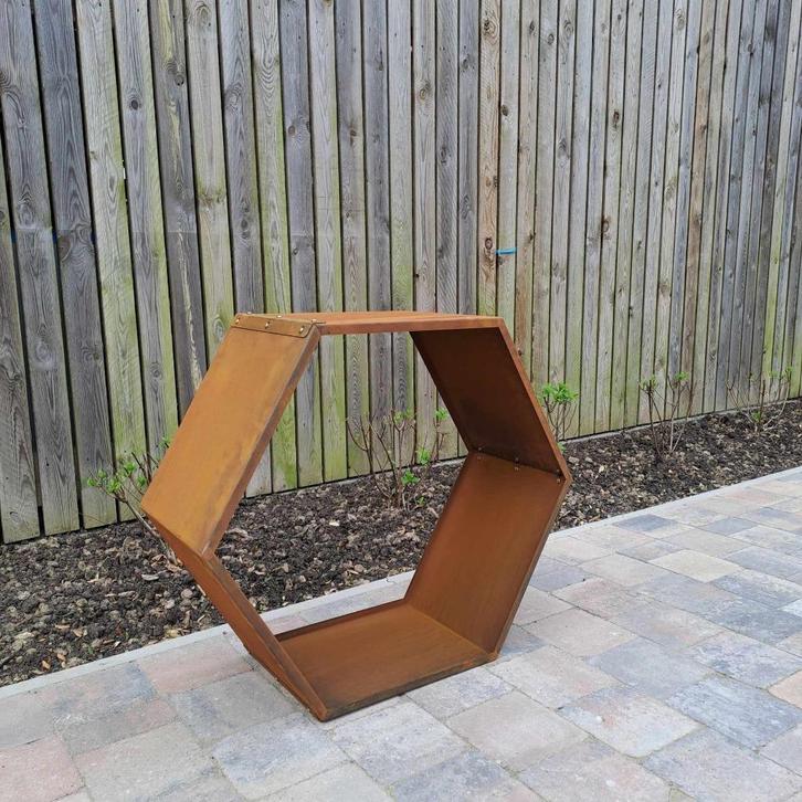 Zeskantige houtopslag in cortenstaal, Tuin en Terras, Tuinwanddecoratie, Nieuw, Ophalen of Verzenden