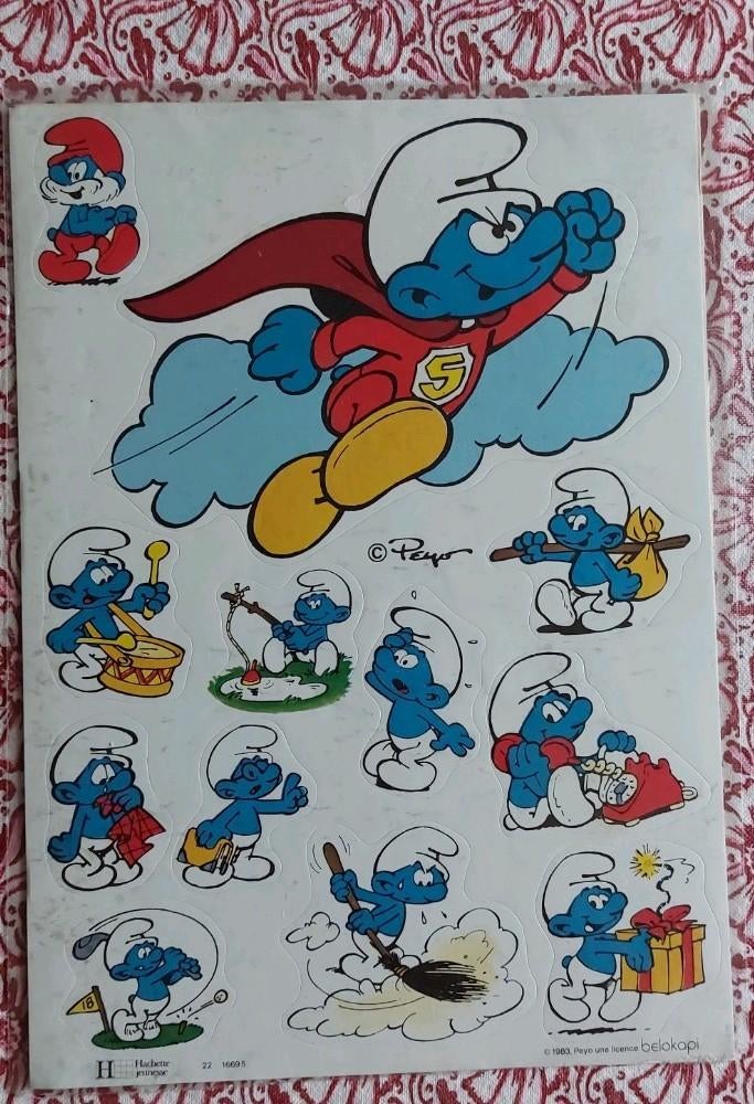 Planche autocollants Schtroumpfs Hachette Jeunesse 1983, Collections, Autocollants, Neuf