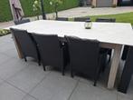 Teak tuintafel met extra keramisch blad en 6 gratis stoelen., Tuin en Terras, Ophalen, Zo goed als nieuw